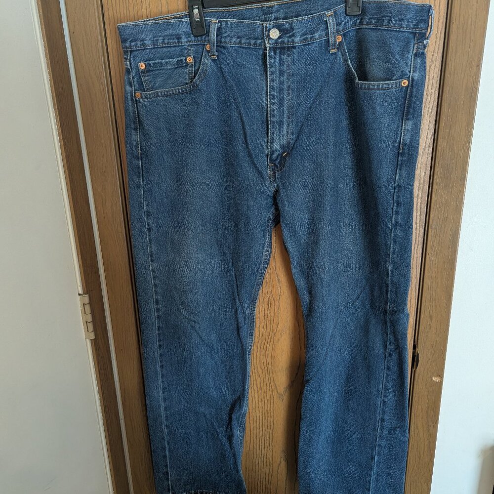 Levi Denim 505 Classic Regular Fit Straight Leg Blue Jeans-Men's 42/32